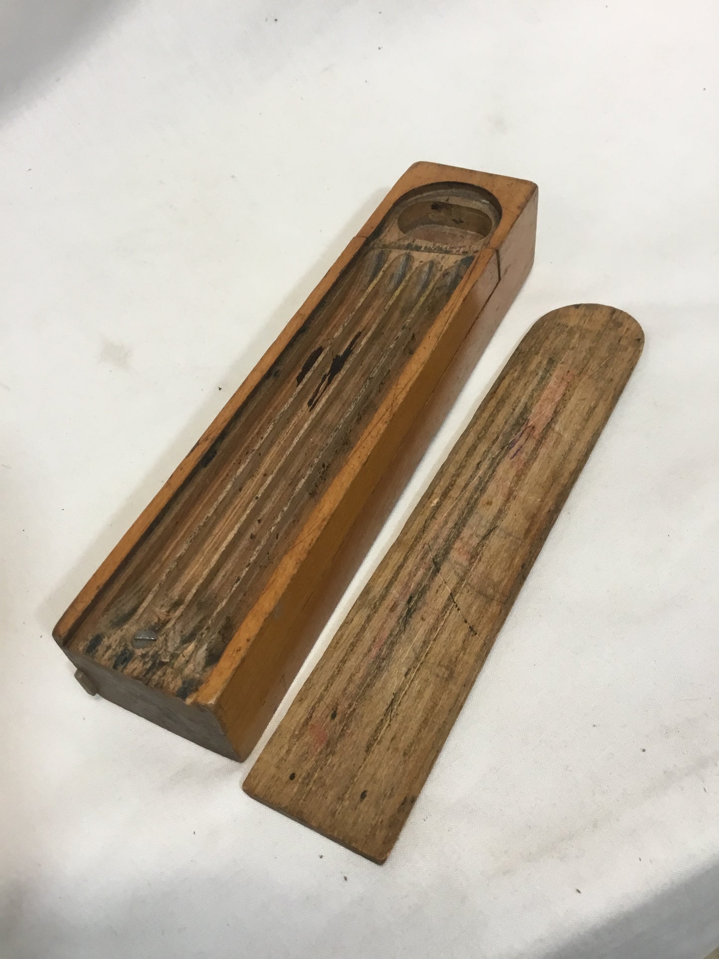 Antique Wood Pencil Box with Original Ruler