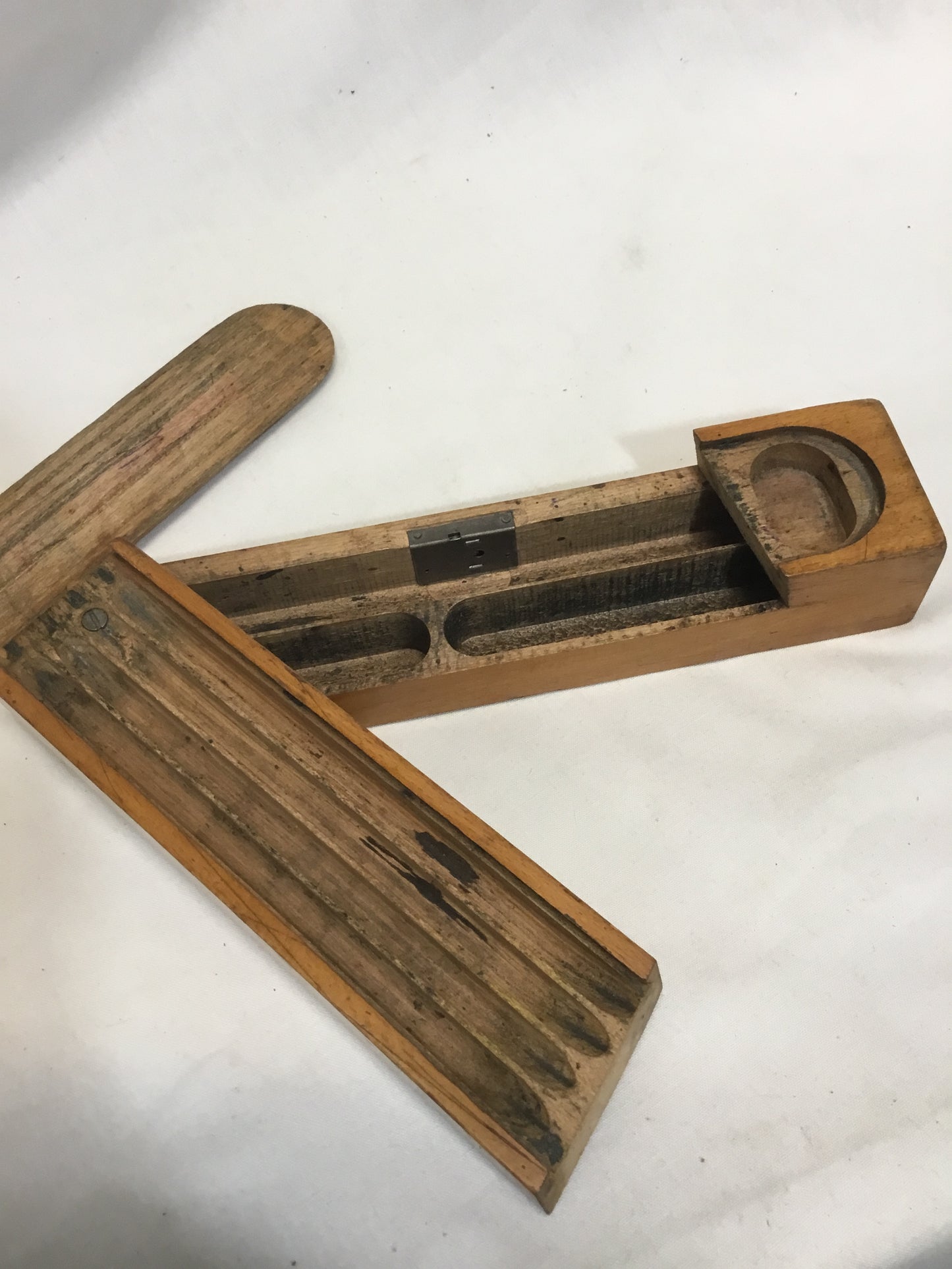 Antique Wood Pencil Box with Original Ruler