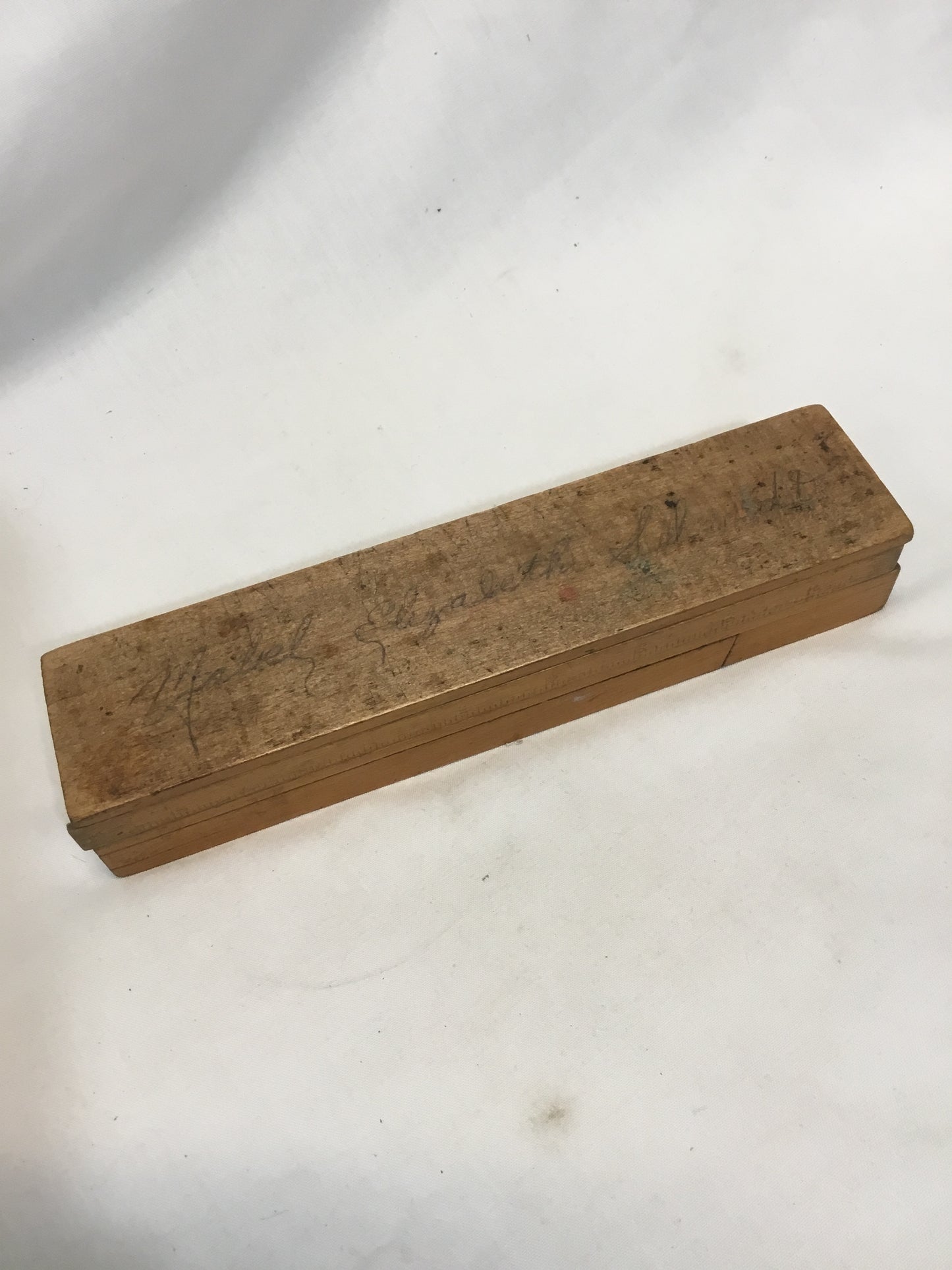 Antique Wood Pencil Box with Original Ruler