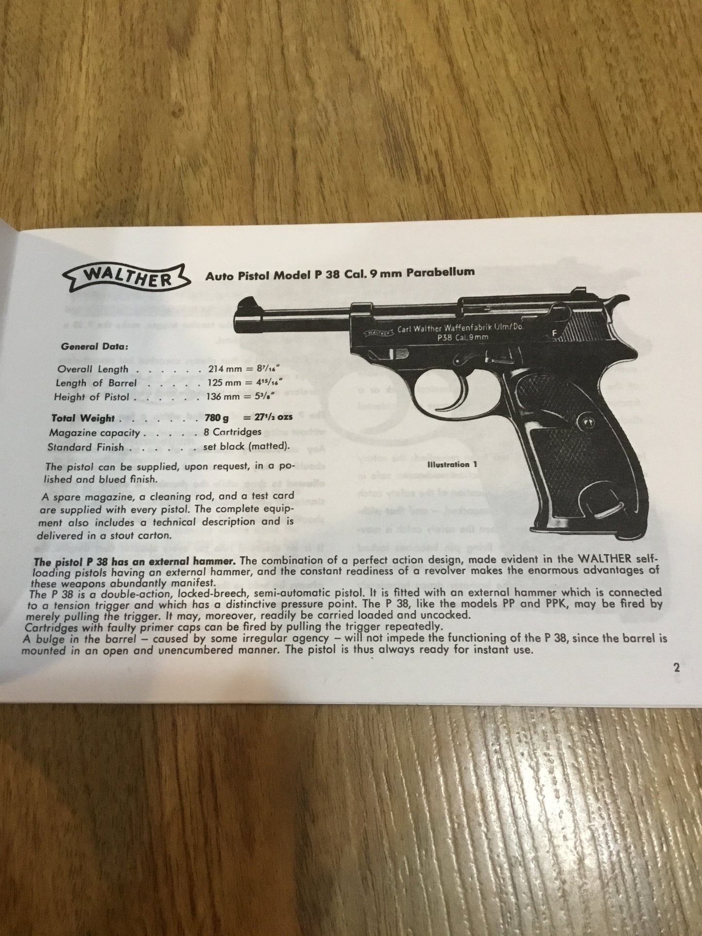 Walther P-38 9 MM Auto Pistol Owners Manual