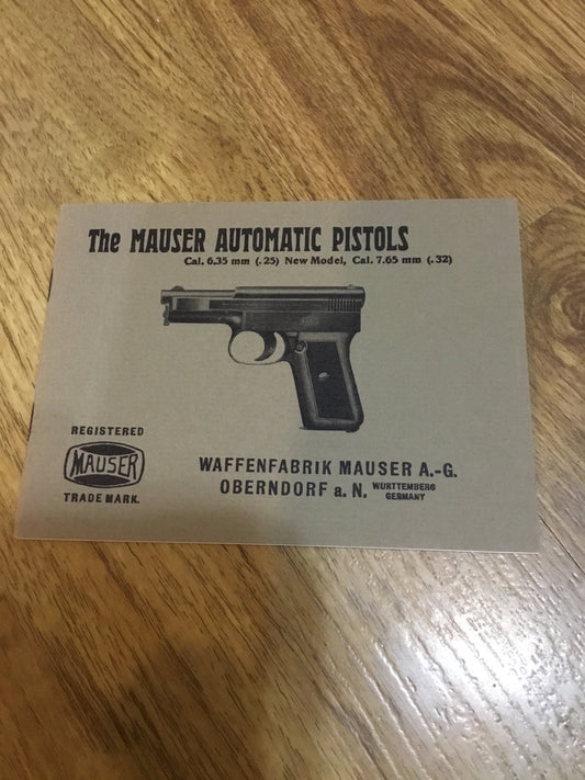 The Mauser Automatic Pistols Manual Booklet