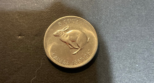 1967 Canadian Centennial 5 Cents Rabbit Nickel