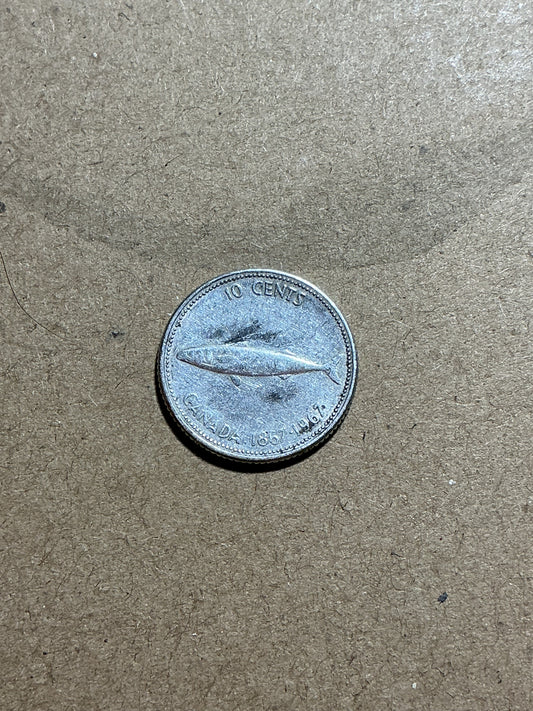 1867-1967 ) Canadian 10-Cent Mackerel (Fish) Confederation Centennial Silver Dime Coin