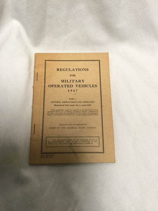 Regulations for Military Operated Vehicles 1947