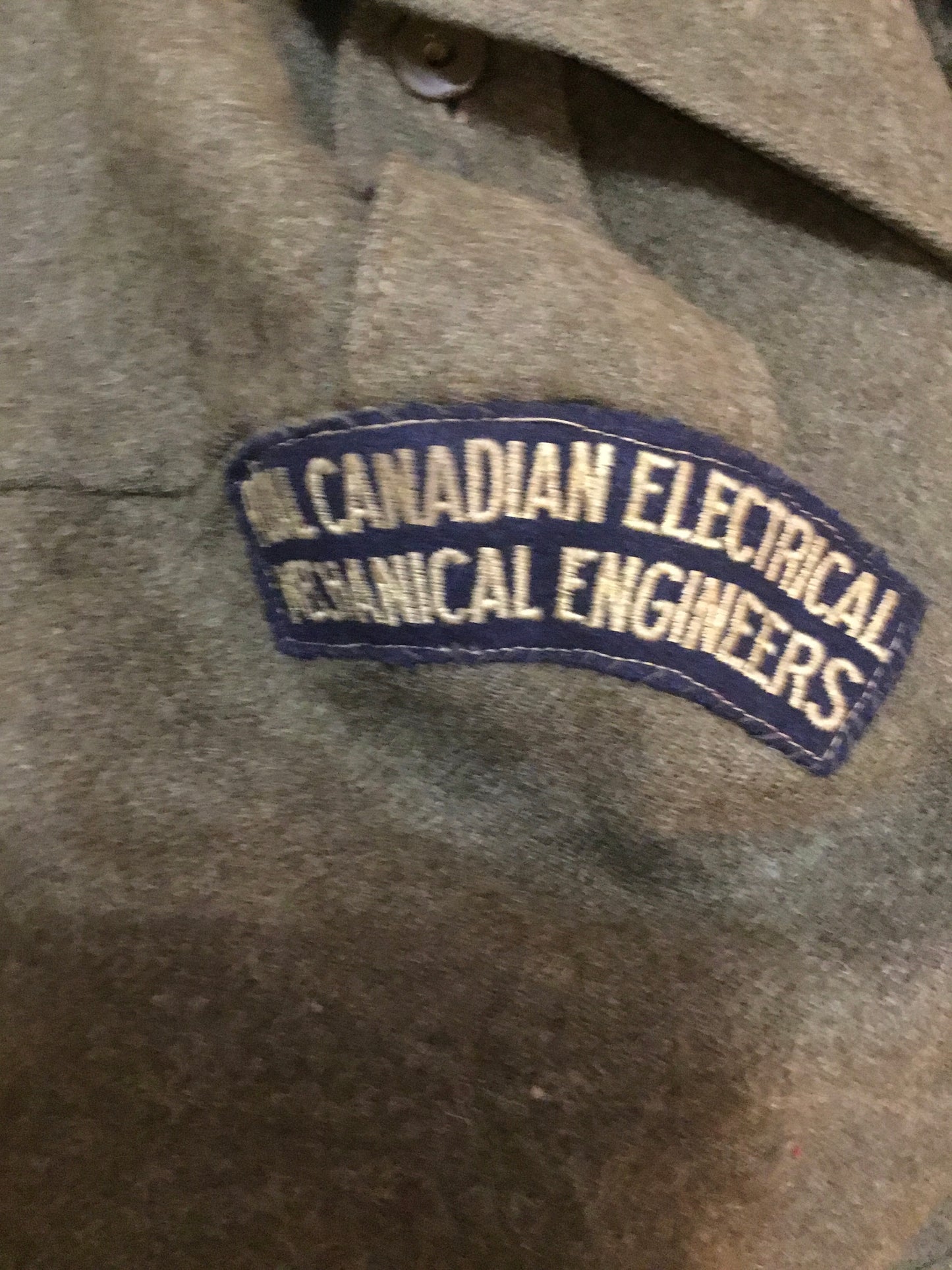 Post war Royal Canadian Electrical mechanical Engineers battle dress tunic with ribbon bar