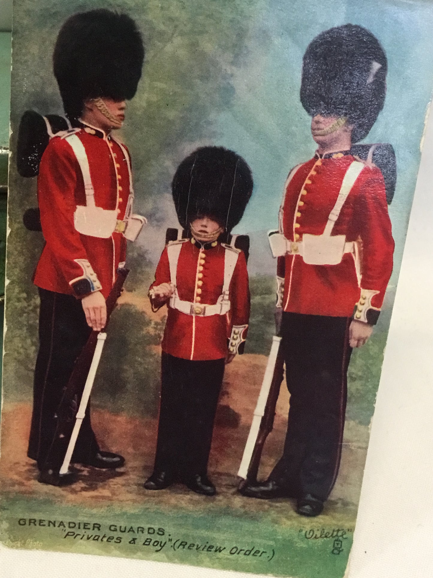 British Grenadier Guards privates and boy review order POST CARD