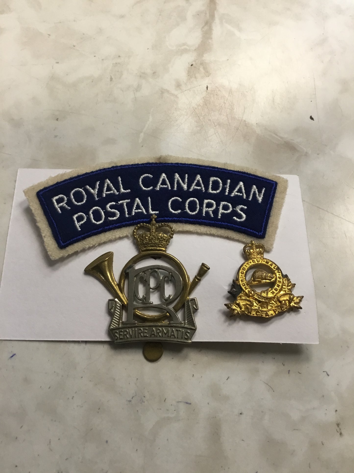 Post War Royal Canadian Postal Corps Badge, Shoulder title, Collar badge