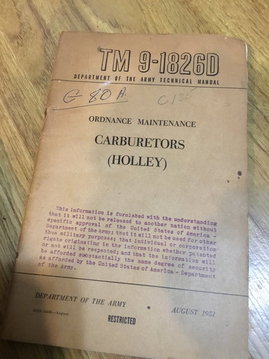 Military Manual Ordnance Maintenance Holley Carburetors