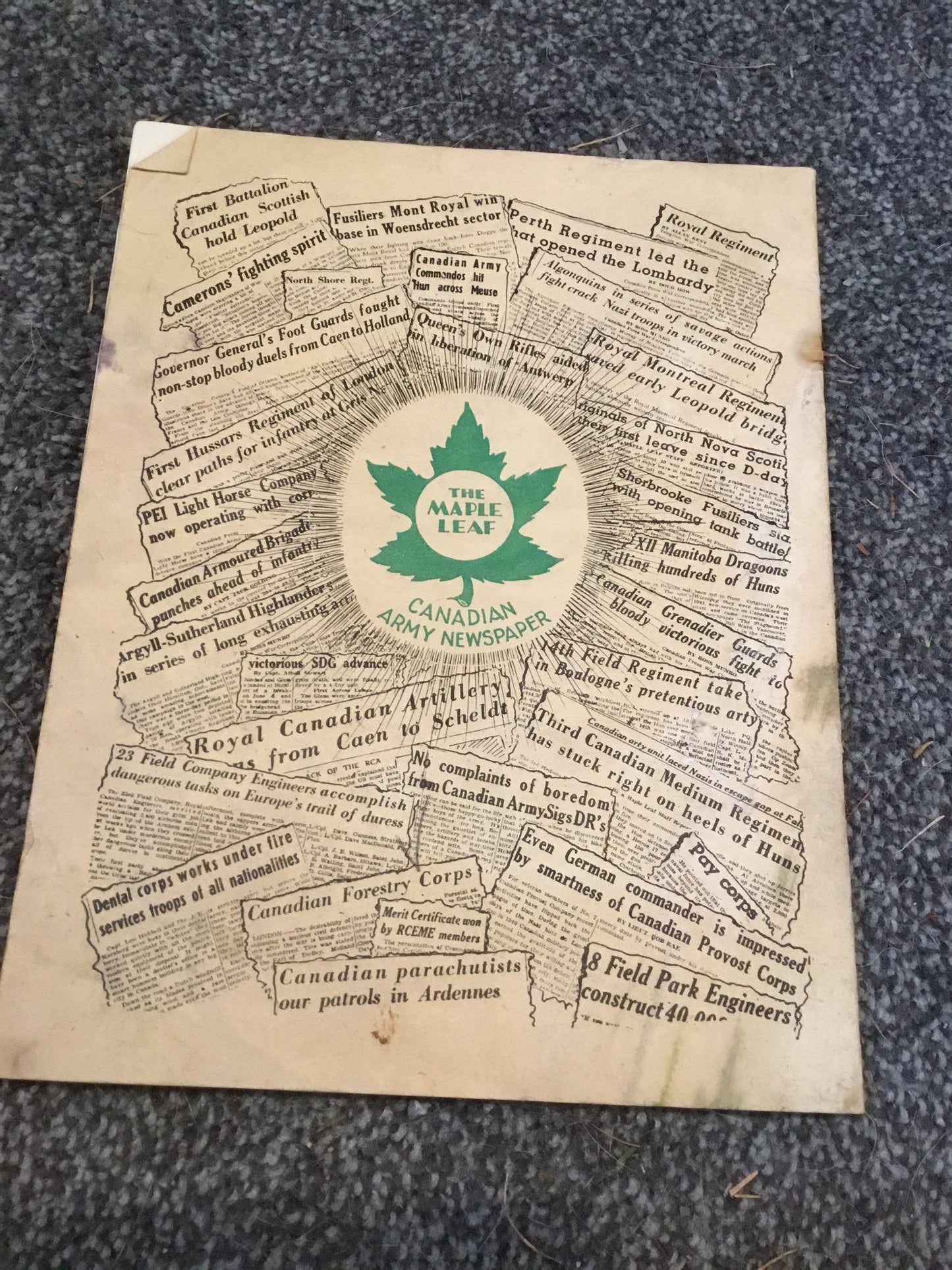 WW11 Magazine The Maple Leaf Scrapbook. Measures 7 1/2″ x 9 1/2″ and contains approximately 40 pages