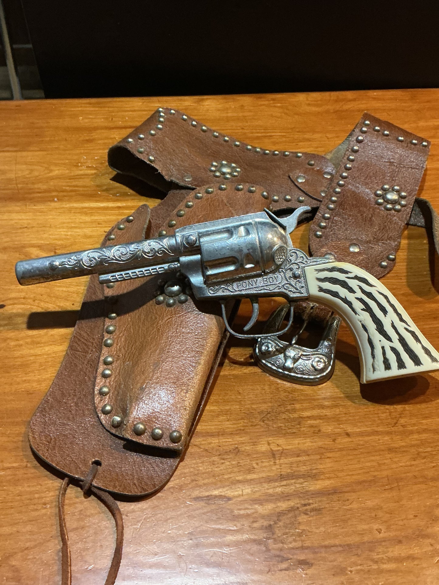 Vintage 1960s-70s Pony Boy Cap Gun with Leather Holster