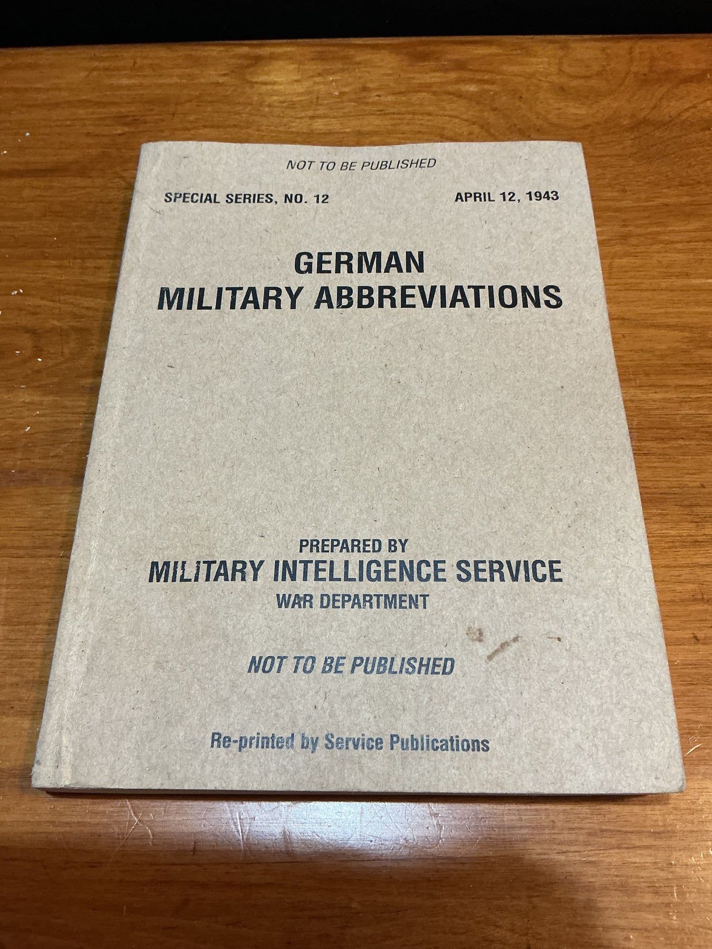 German Military Abbreviations 1943 Reprint