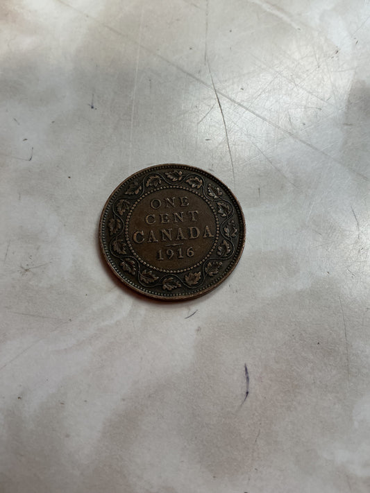 1916 Canadian Large 1 Cent George V Large Penny Coin