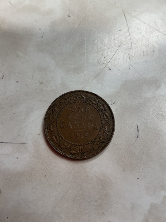 1918  Canada One 1 Cent George V Large Penny Coin