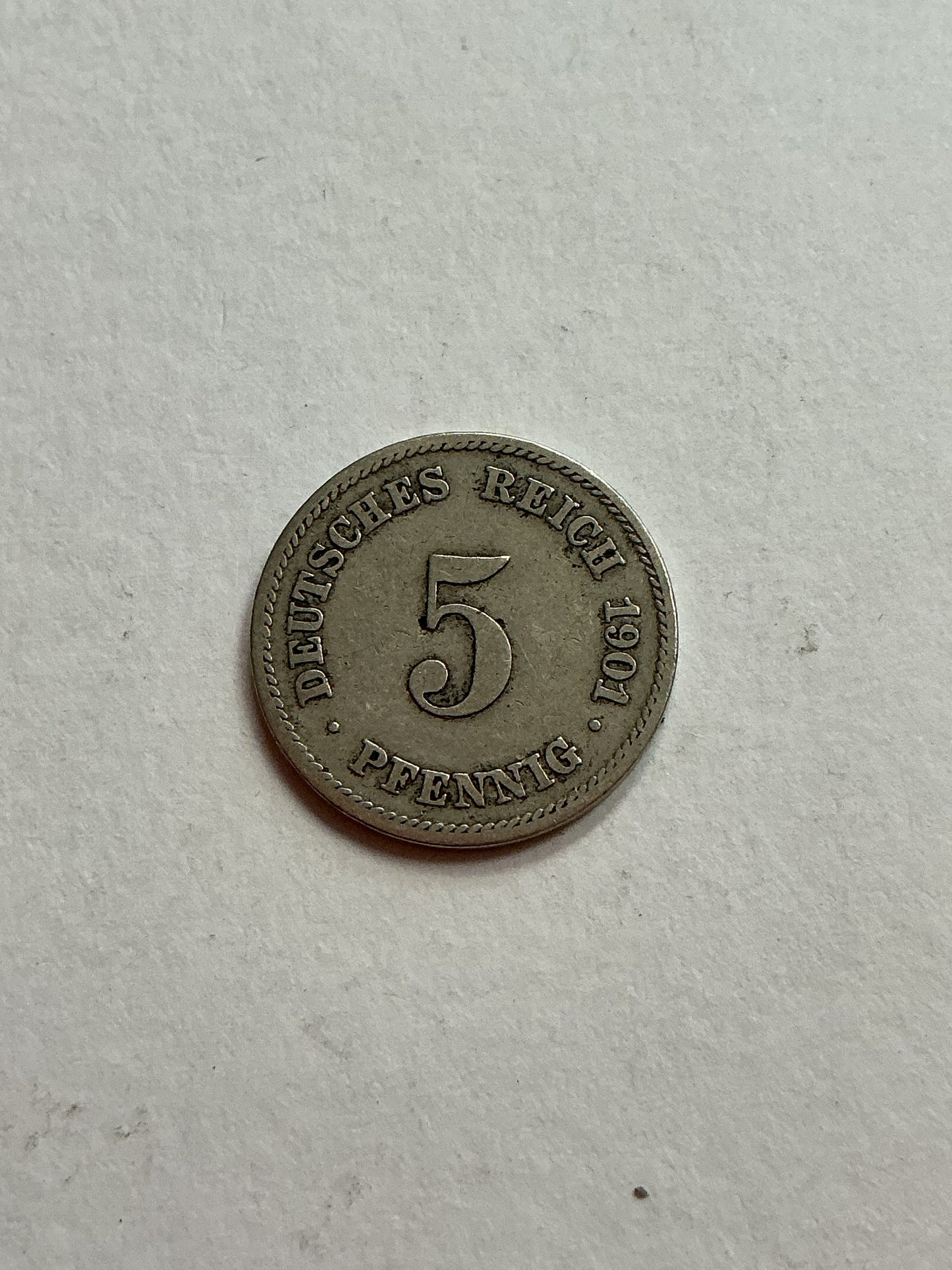 1901 GERMAN EMPIRE 5 PFENNIG COIN.