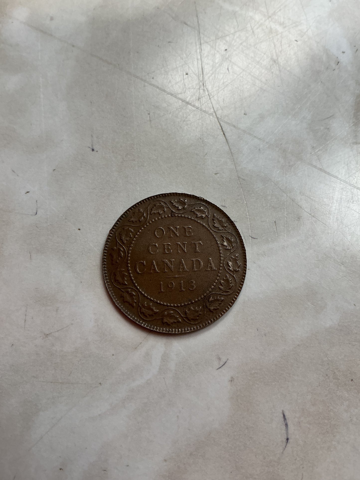 1913 Canada One 1 Cent George V Large Penny Coin. Ungraded .