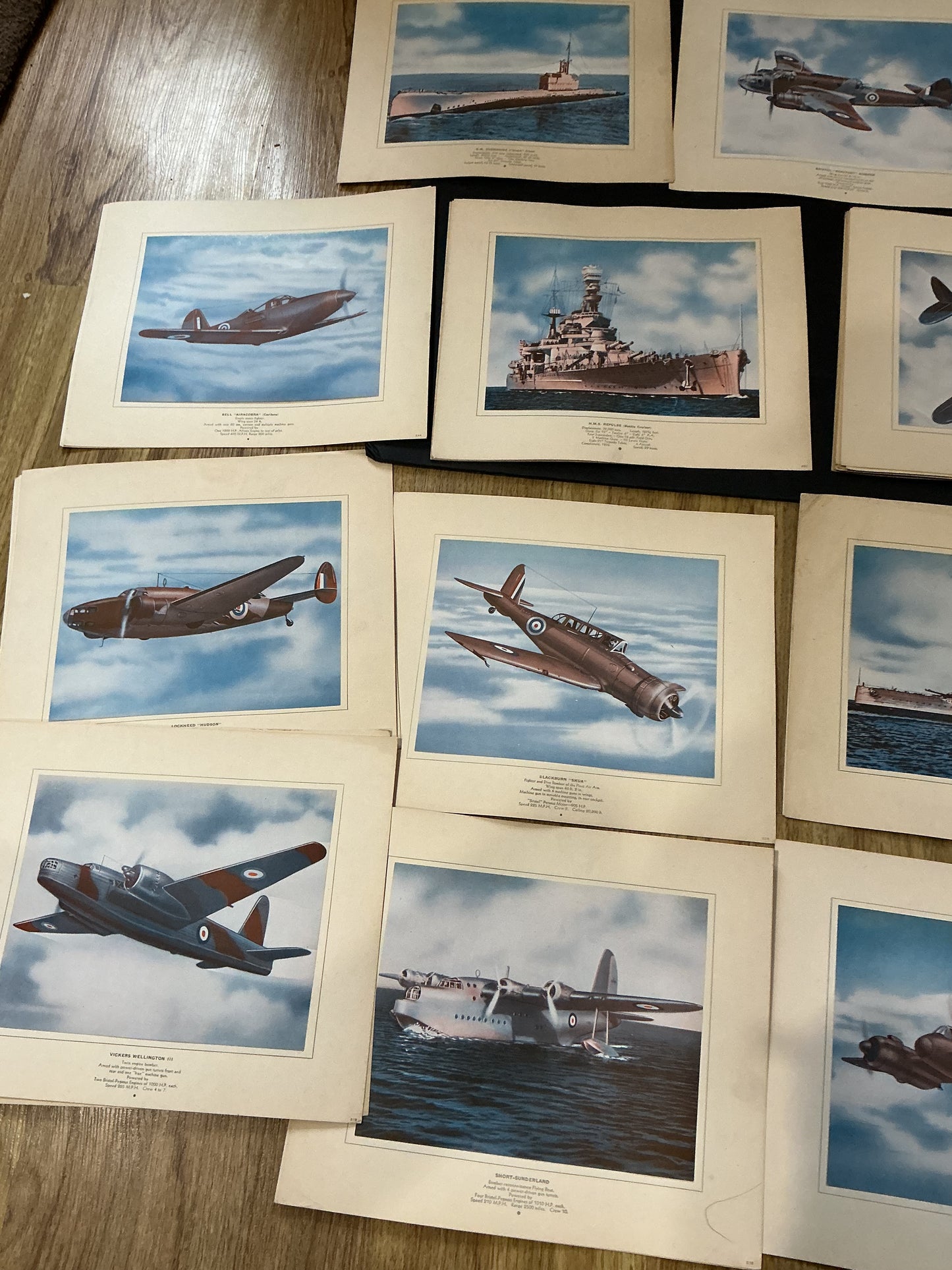 Lot of 35 British WW11 Prints of Battle Ships and Planes