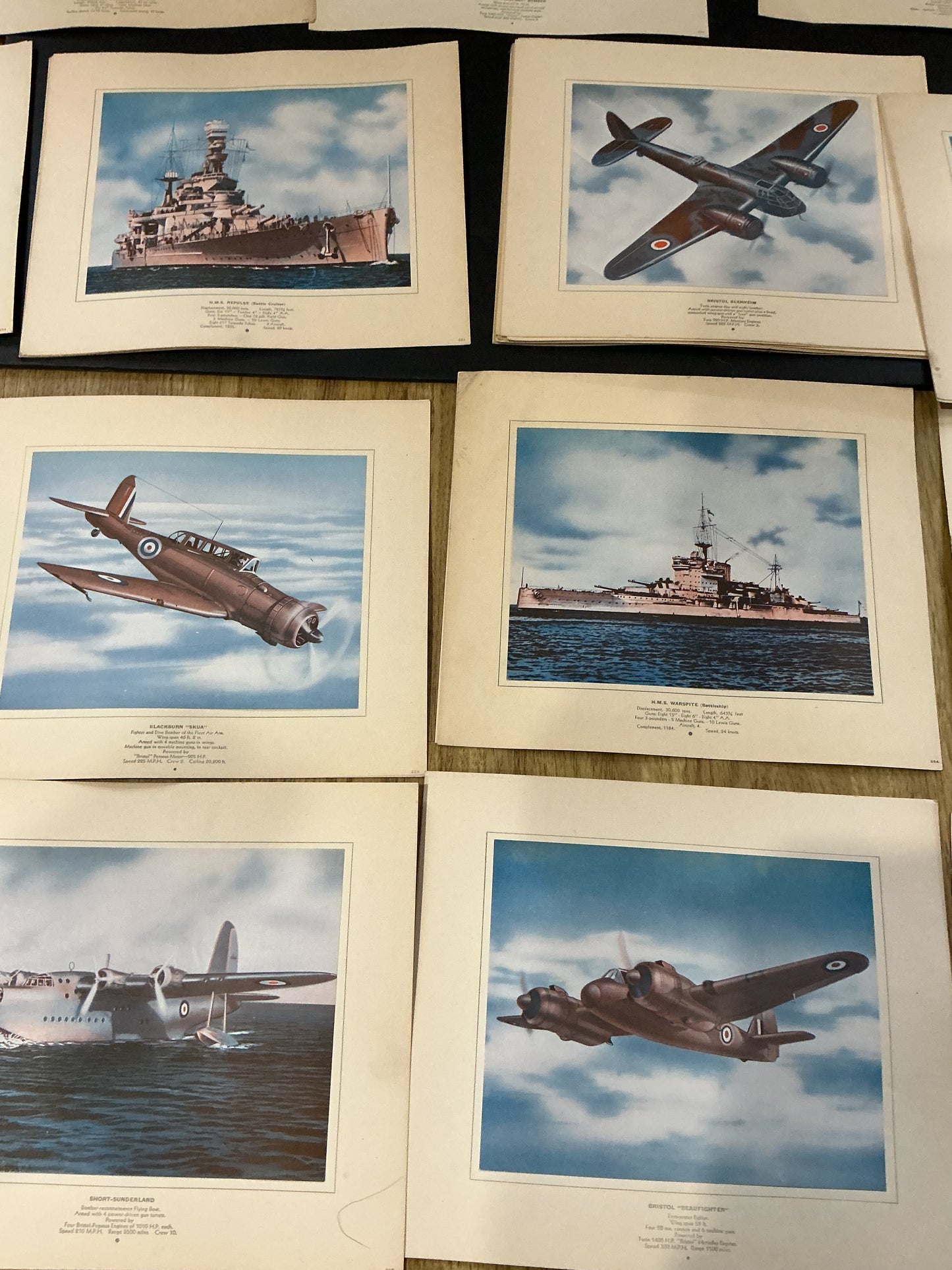 Lot of 35 British WW11 Prints of Battle Ships and Planes