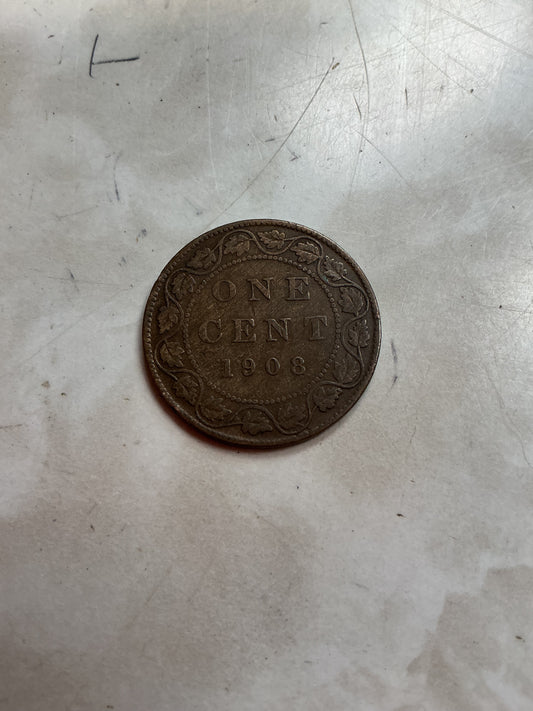 1908 Canada One 1 Cent George V Large Penny Coin. Ungraded .