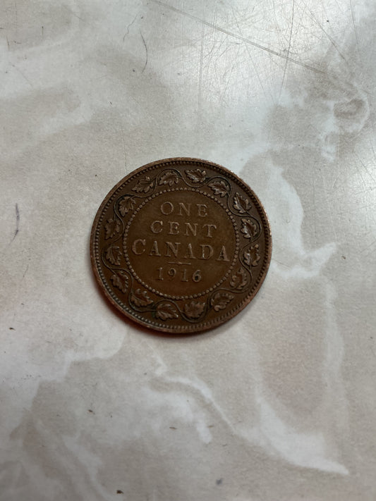 1916 Canada One 1 Cent George V Large Penny Coin. Ungraded .