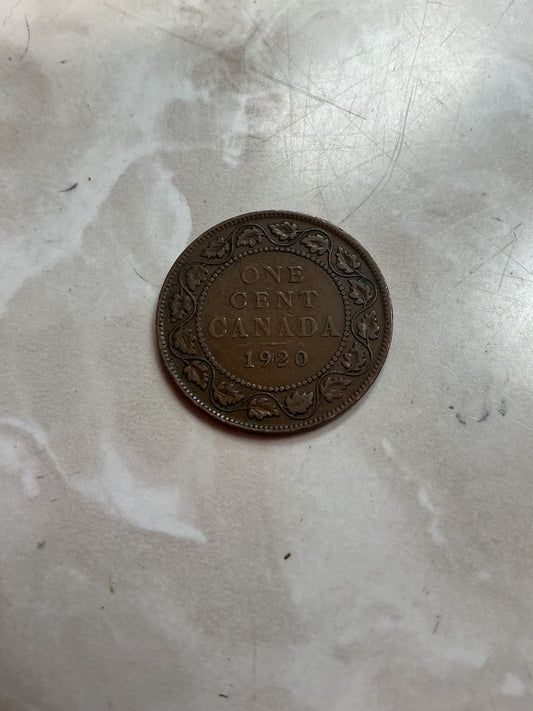 1920 Canada One 1 Cent George V Large Penny Coin. Ungraded .