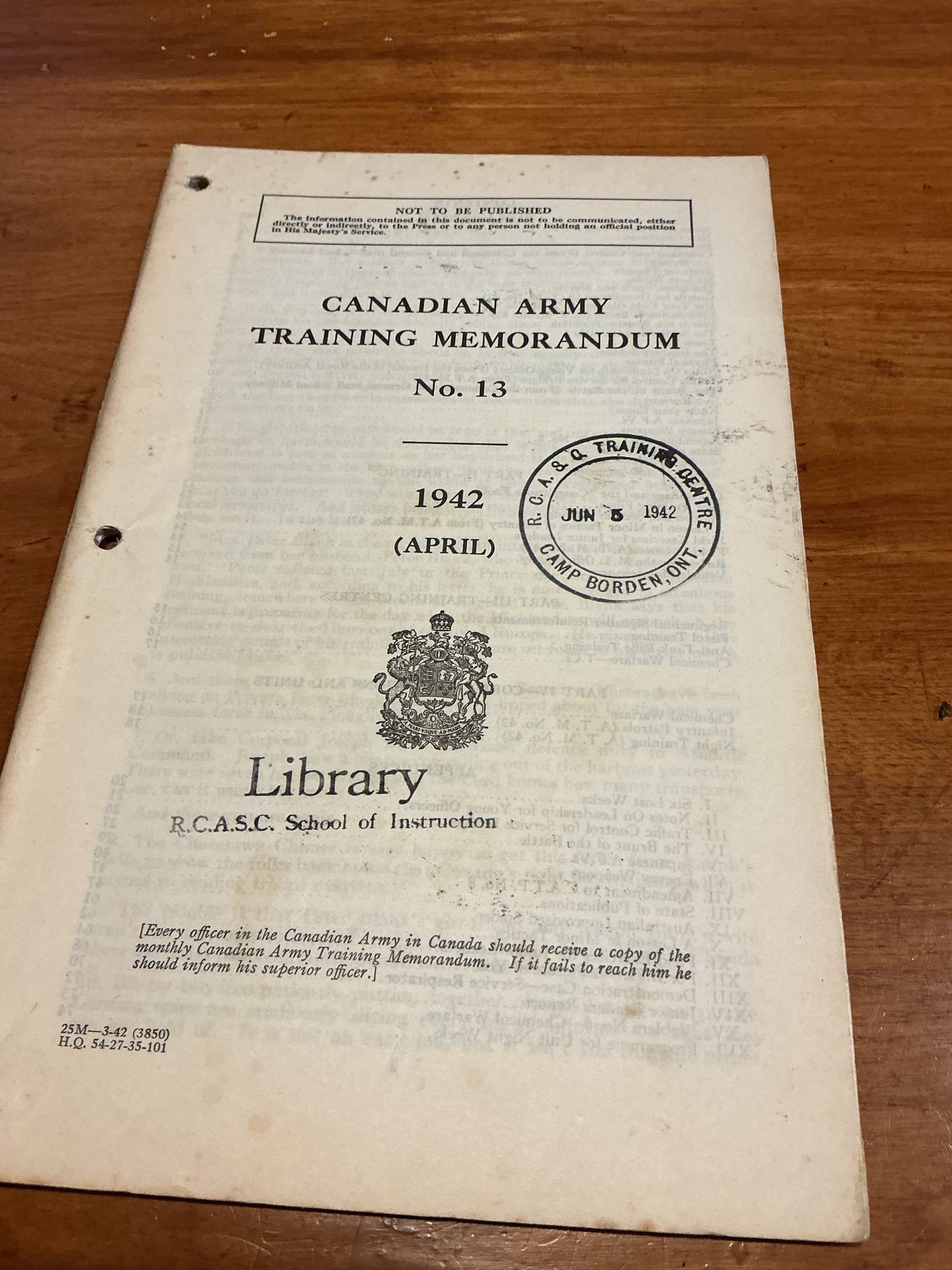 Canadian Army Training Memorandum No 13 April 1942 Booklet