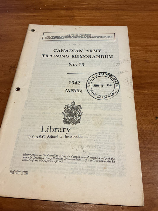 Canadian Army Training Memorandum No 13 April 1942 Booklet