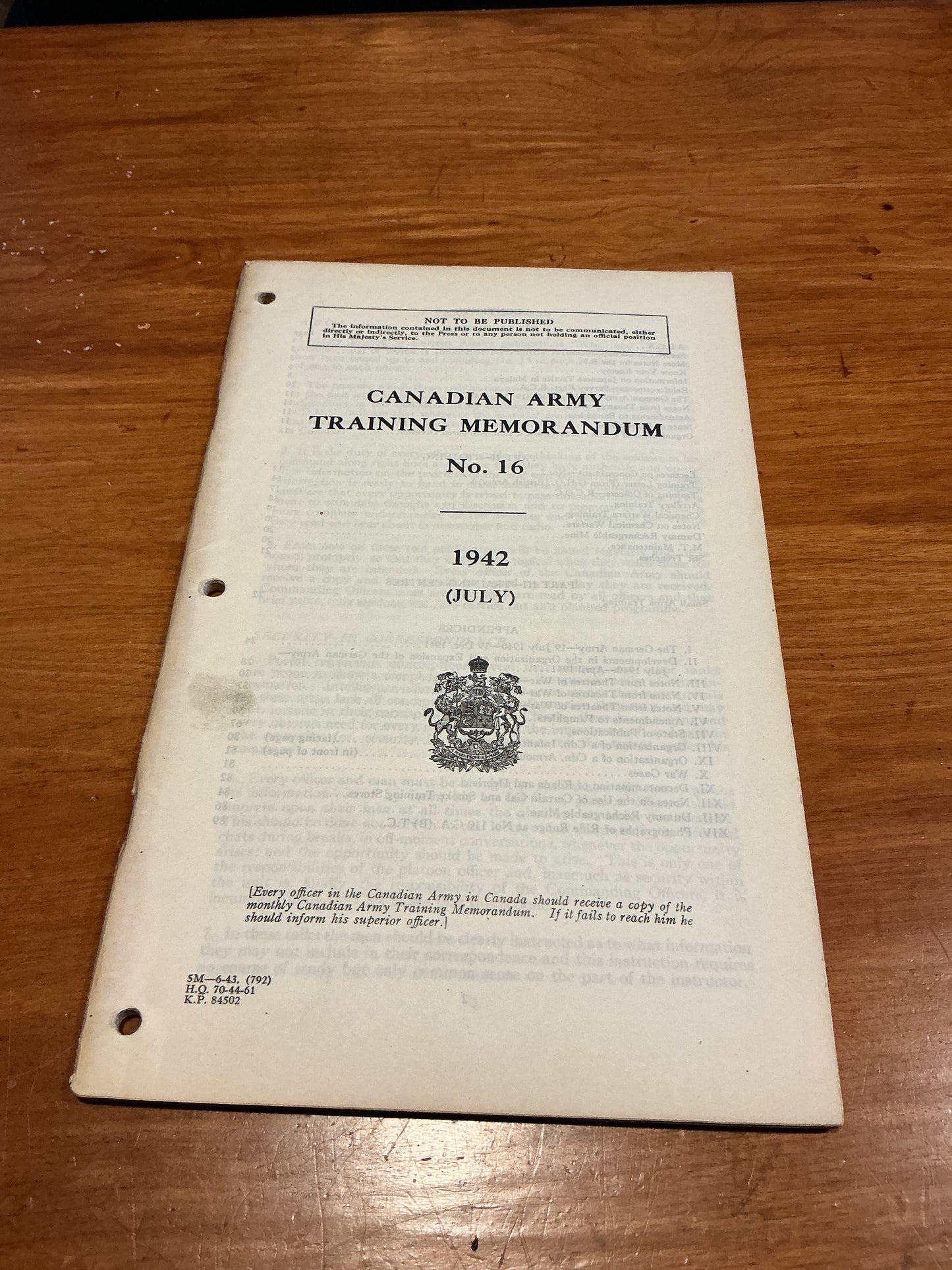 Canadian Army Training Memorandum No 16 April 1942 Booklet