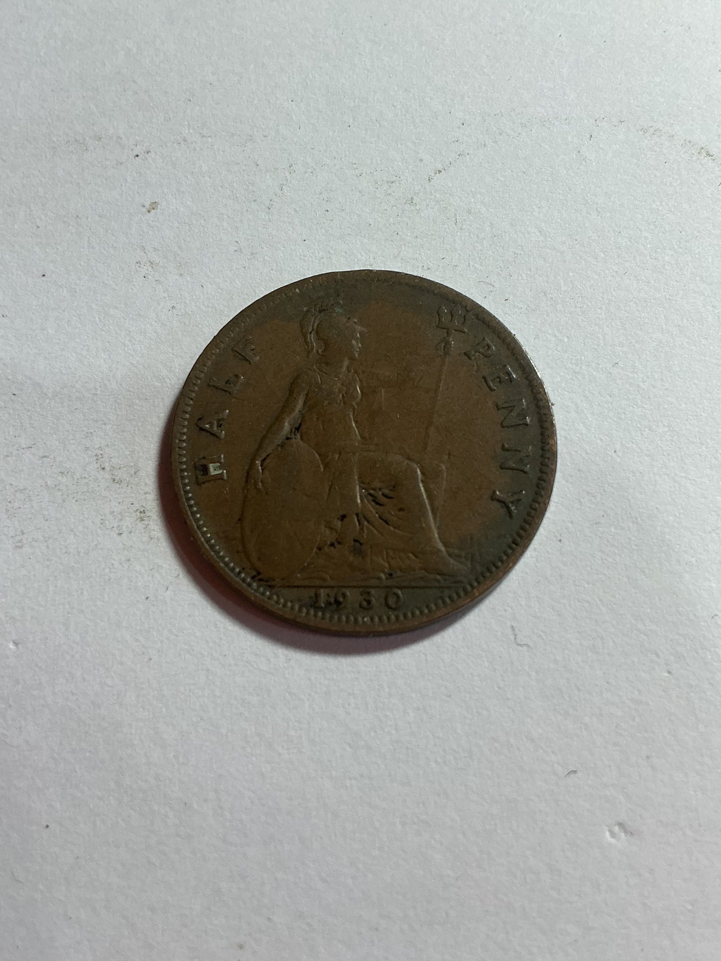 1930 British Half Penny Coin