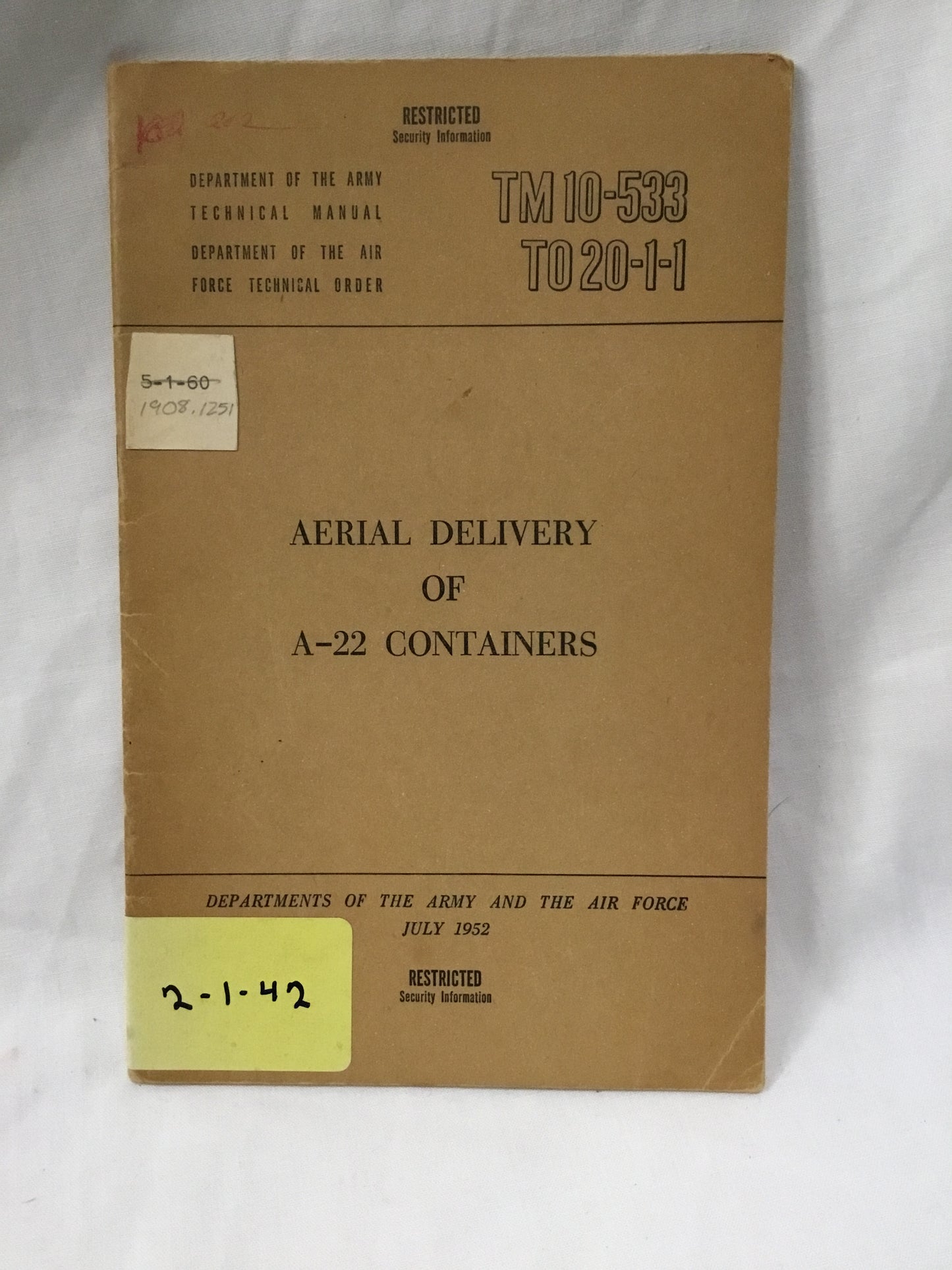 TM10- 533 Aerial Delivery of A -22 Containers Booklet 1952