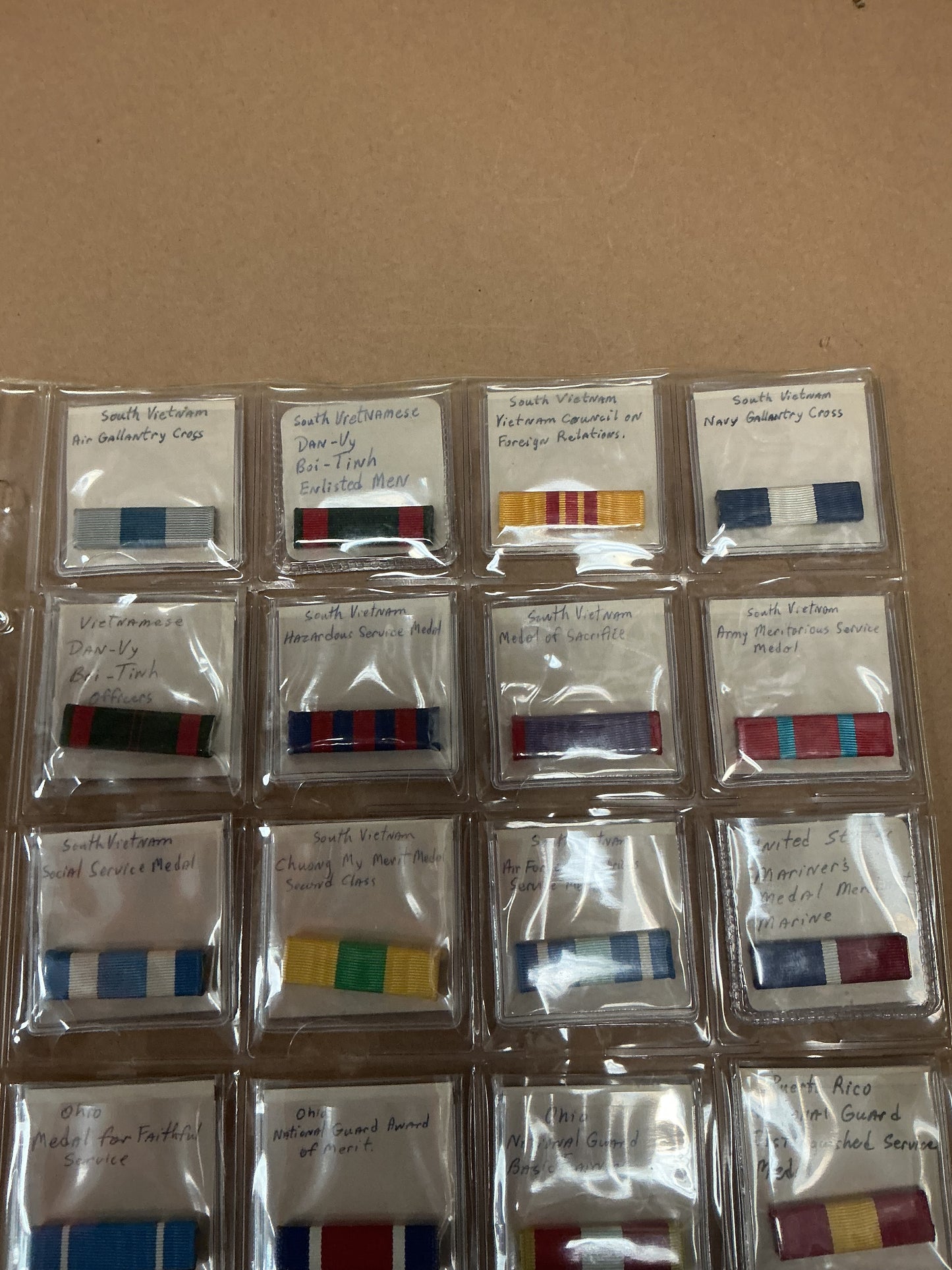 Lot of 20 Ribbon Bars Carded and Labeled , mixture of South Vietnam , Puerto Rico , and U.S.A. , Coast Guard.