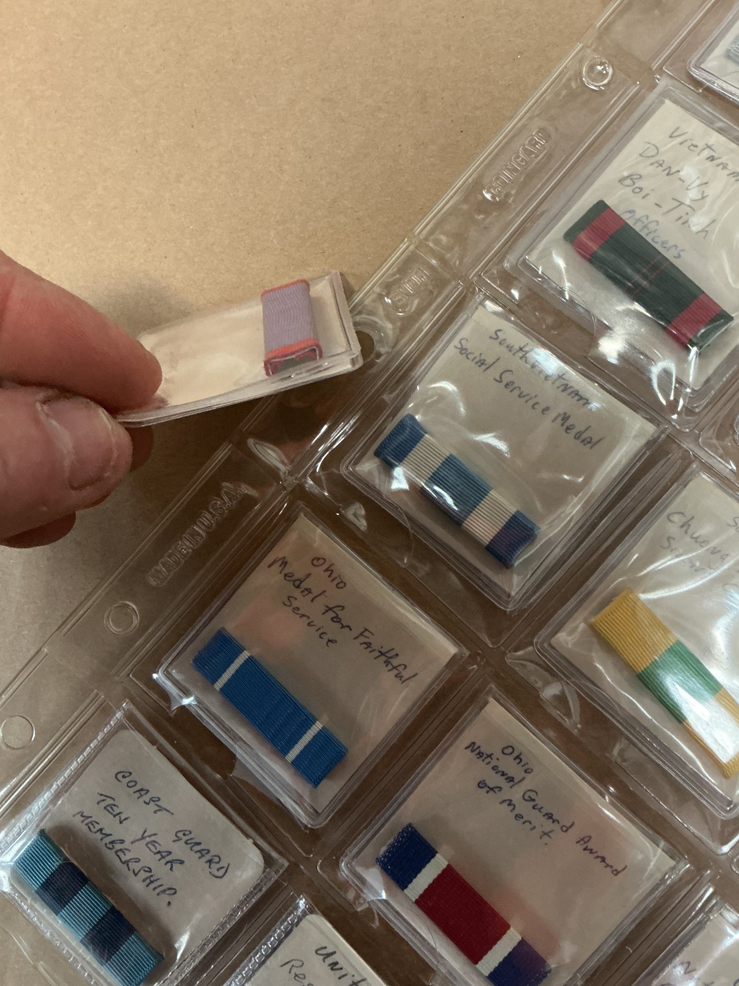 Lot of 20 Ribbon Bars Carded and Labeled , mixture of South Vietnam , Puerto Rico , and U.S.A. , Coast Guard.