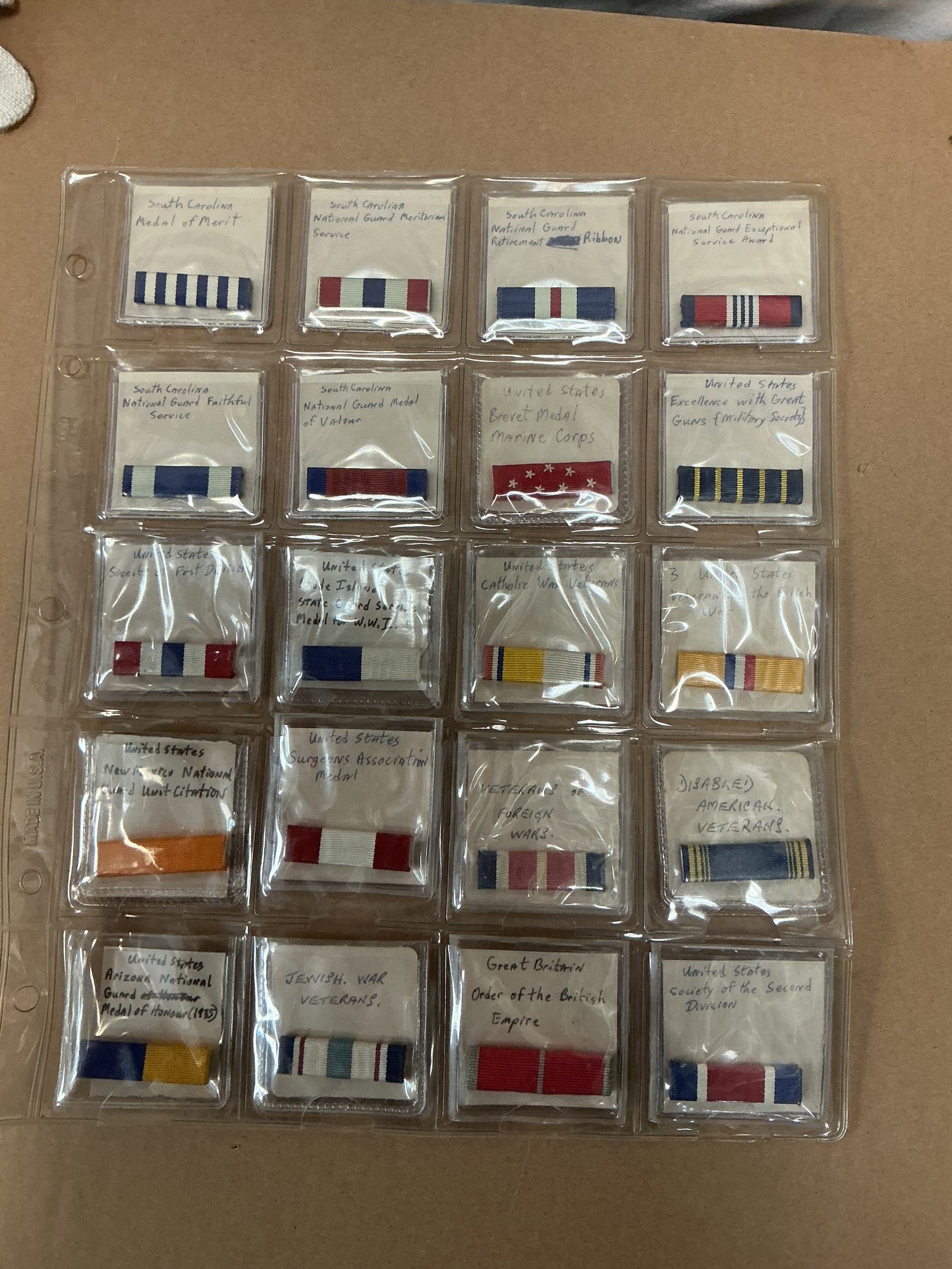 Lot of 20 Ribbon Bars Carded and Labeled  U.S. ETC.
