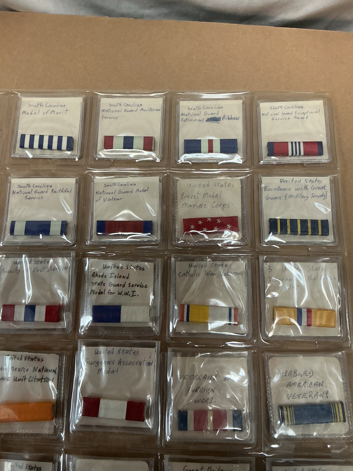 Lot of 20 Ribbon Bars Carded and Labeled  U.S. ETC.