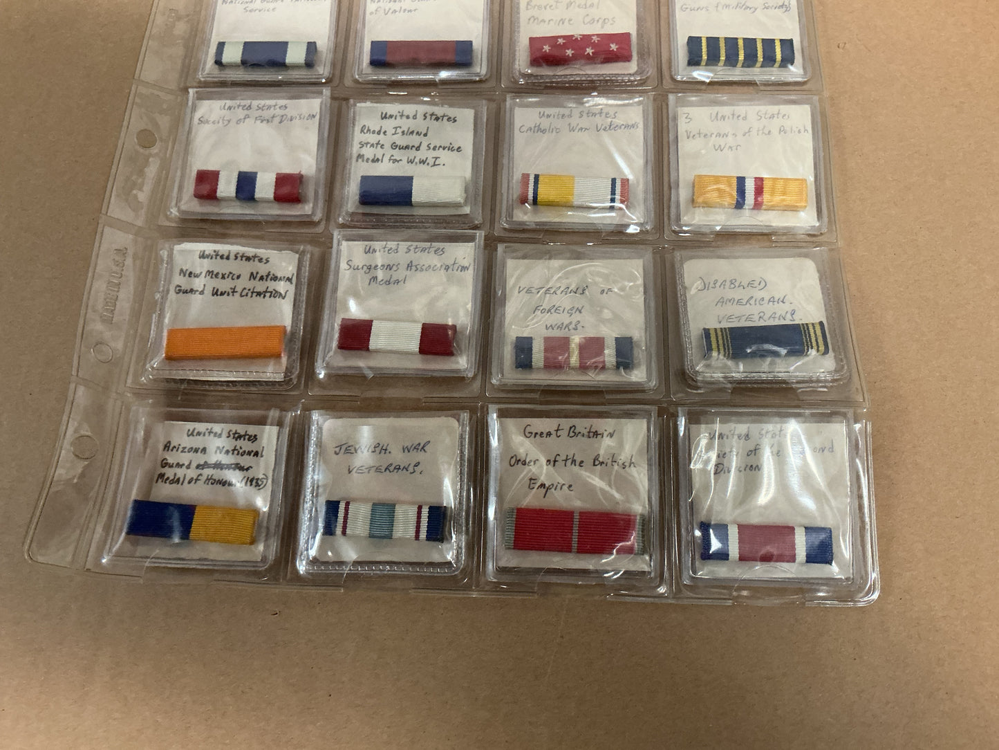 Lot of 20 Ribbon Bars Carded and Labeled  U.S. ETC.