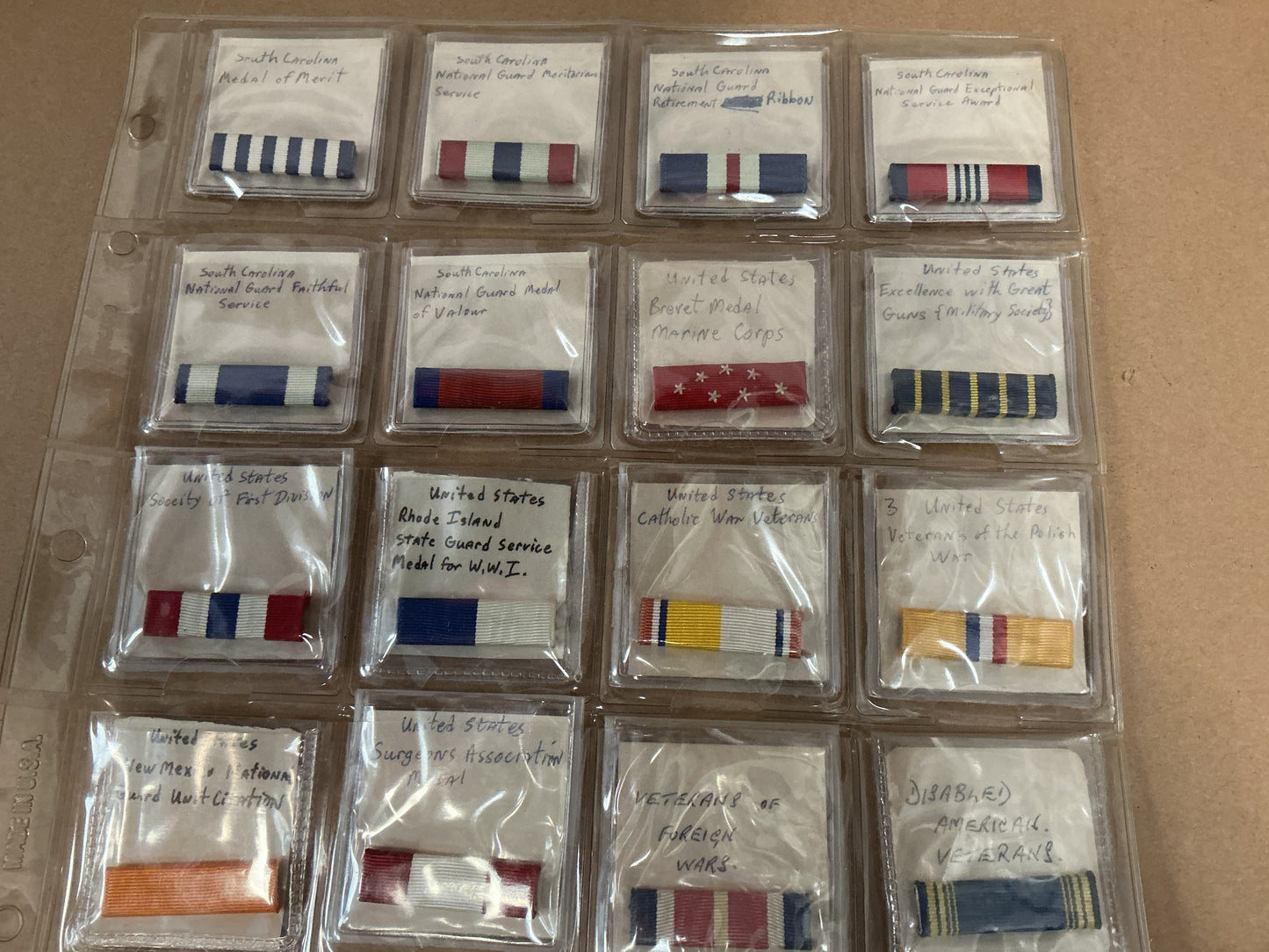Lot of 20 Ribbon Bars Carded and Labeled  U.S. ETC.