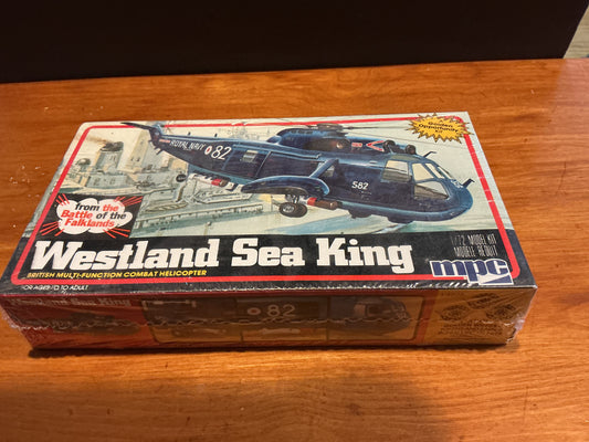 vintage MPC 1/72 scale model kit of the Westland Sea King helicopter, specifically featuring markings from the Battle of the Falklands