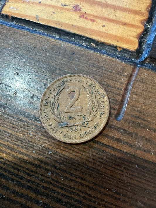 1961 British East CARIBBEAN Territories Two Cent Coin