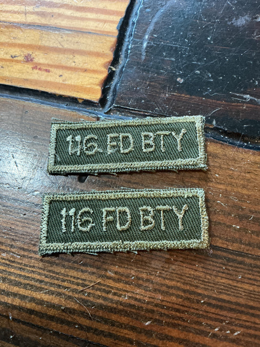 Pair CANADIAN: 116 FD BTY 116TH INDEPENDENT FIELD BATTERY, Subdued CLOTH COMBAT TABS