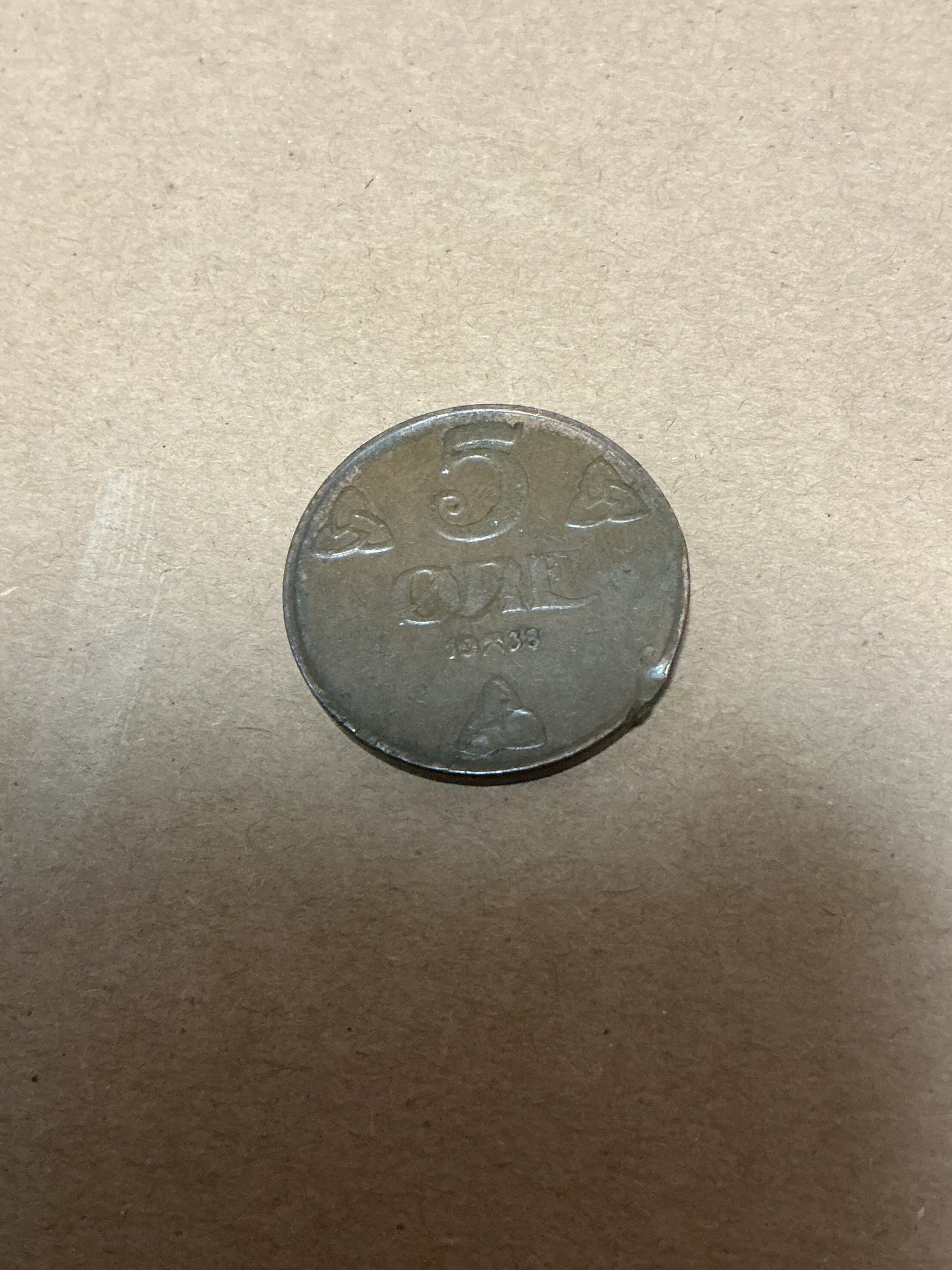 1938 Norway 5 Ore Coin