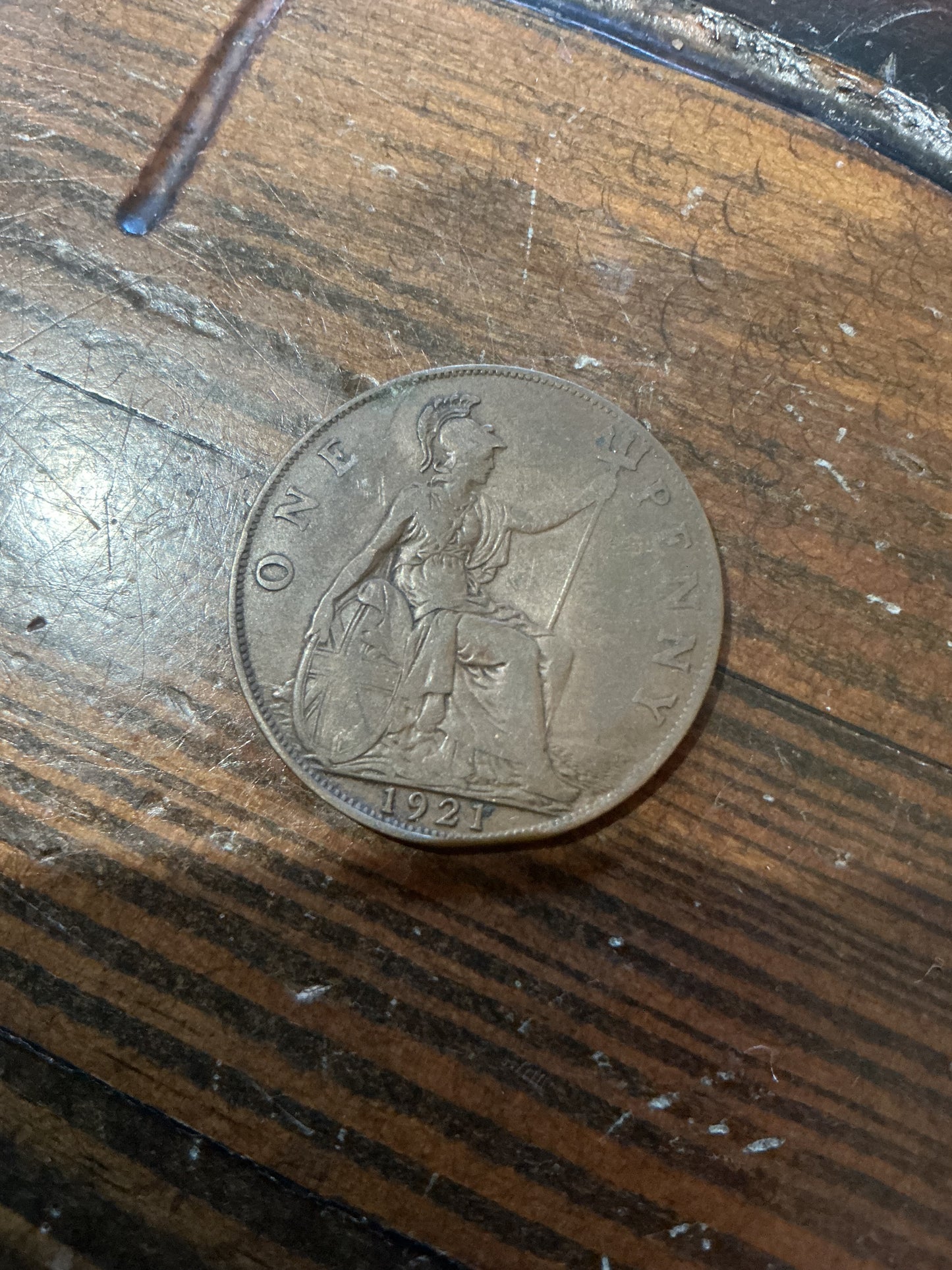 1921 Great Britain UK One Penny coin featuring King George V