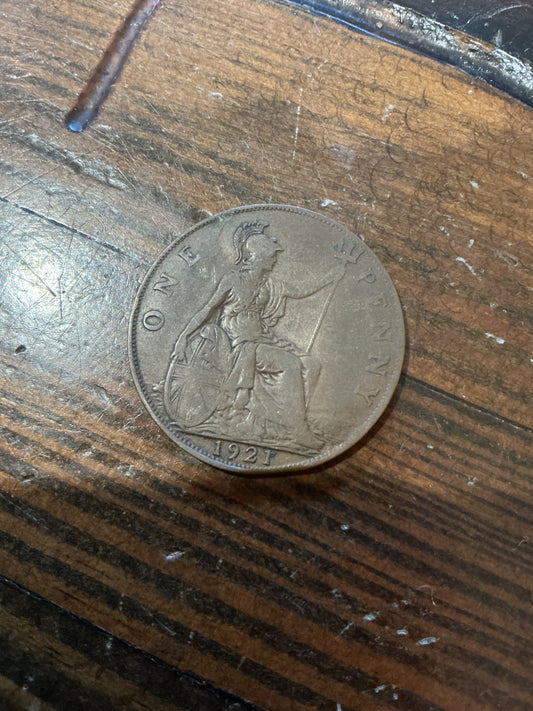 1921 Great Britain UK One Penny coin featuring King George V