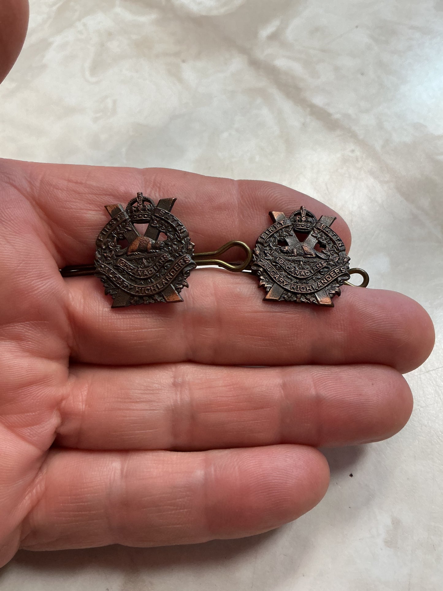 WW2 Canadian Pair Calgary Highlanders First Battalion Collar Badges