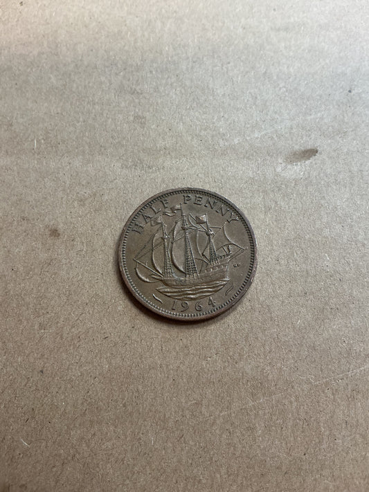 1964 GREAT BRITAIN BRONZE HALF PENNY