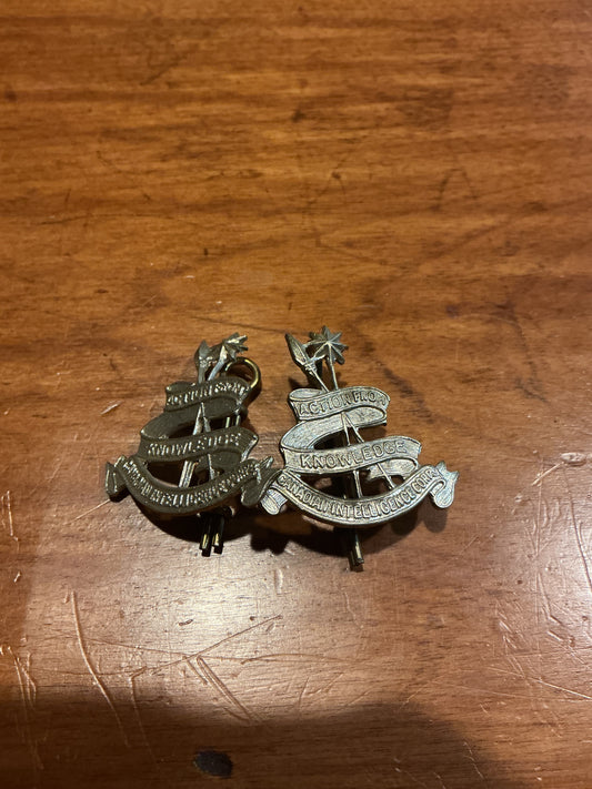 Early Pair of Canadian Intelligence Corps collar badges.