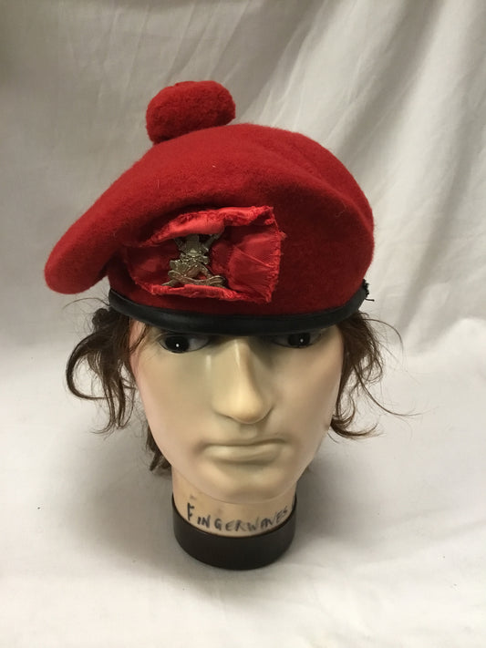 Red Pipers  beret with Pom Pom and Badge