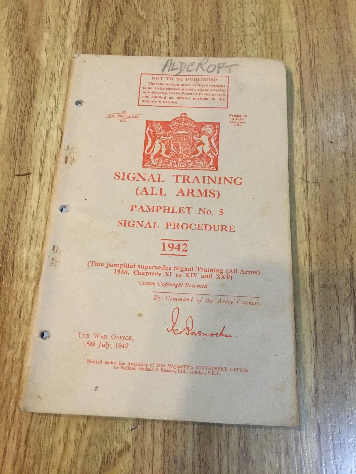 1942 Signal Training , Pamphlet No.5 Signal Procedure