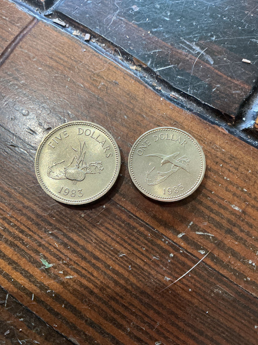 1983 Bermuda 1 dollar and 5 dollar Coin