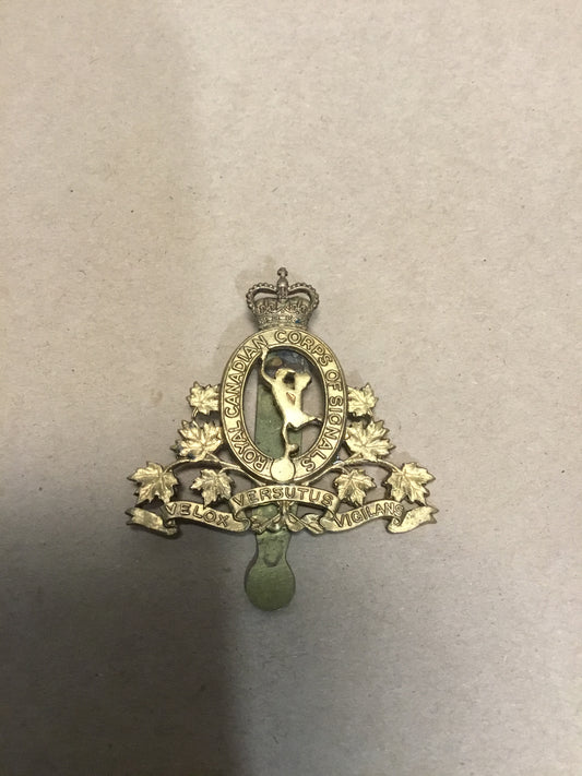Post War Royal Canadian Corps of Signals  Hat Badge