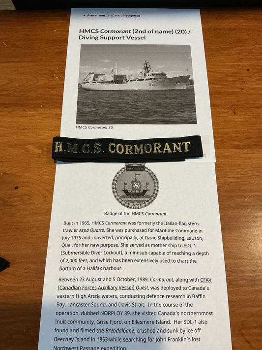 CANADIAN NAVY HAT TALLY ( HMCS CORMORANT