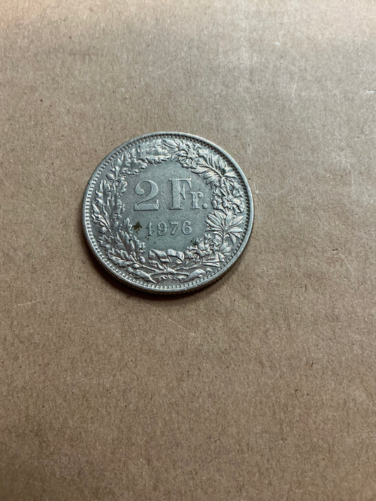 Swiss 2 Francs (Helvetia standing; copper-nickel) 1976